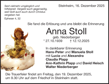 Traueranzeige von Anna Stoll von Heidenheimer Zeitung