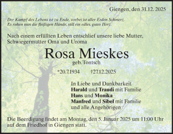 Traueranzeige von Rosa Mieskes von Heidenheimer Zeitung