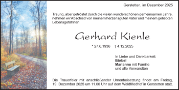 Traueranzeige von Gerhard Kienle von Heidenheimer Zeitung