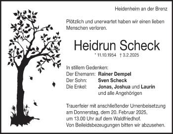 Traueranzeige von Heidrun Scheck von Heidenheimer Zeitung