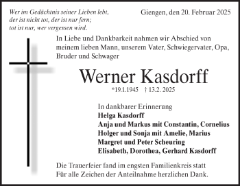 Traueranzeige von Werner Kasdorff von Heidenheimer Zeitung