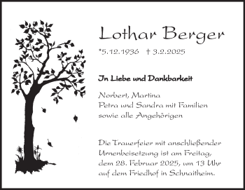 Traueranzeige von Lothar Berger von Heidenheimer Zeitung