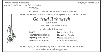Traueranzeige von Gertrud Rabausch von Heidenheimer Zeitung