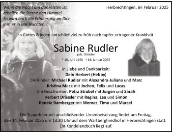 Traueranzeige von Sabine Rudler von Heidenheimer Zeitung