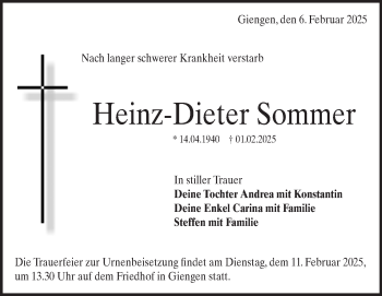 Traueranzeige von Heinz-Dieter Sommer von Heidenheimer Zeitung