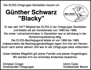 Traueranzeige von Günther Schwarz von Heidenheimer Zeitung