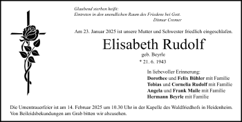 Traueranzeige von Elisabeth Rudolf von Heidenheimer Zeitung