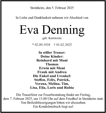 Traueranzeige von Eva Denning von Heidenheimer Zeitung