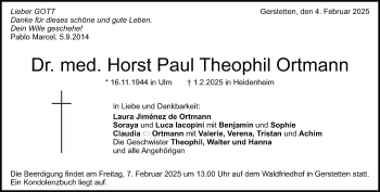Traueranzeige von Horst Paul Theophil Ortmann von Heidenheimer Zeitung