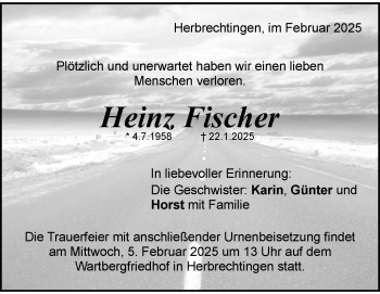 Traueranzeige von Heinz Fischer von Heidenheimer Zeitung