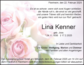 Traueranzeige von Lina Kenner von Heidenheimer Zeitung