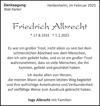 Traueranzeige von Friedrich Albrecht von Heidenheimer Zeitung