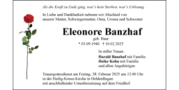 Traueranzeige von Eleonore Banzhaf von Heidenheimer Zeitung