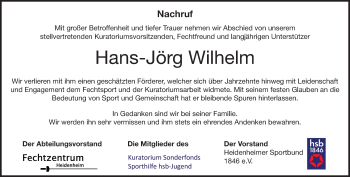 Traueranzeige von Hans-Jörg Wilhelm von Heidenheimer Zeitung