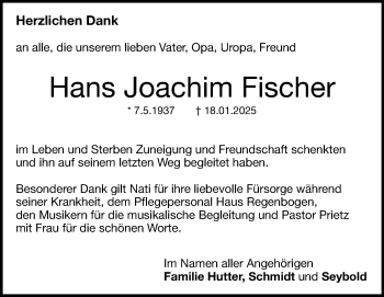Traueranzeige von Hans Joachim Fischer von Heidenheimer Zeitung