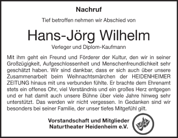 Traueranzeige von Hans-Jörg Wilhelm von Heidenheimer Zeitung