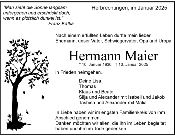 Traueranzeige von Hermann Maier von Heidenheimer Zeitung