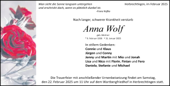 Traueranzeige von Anna Wolf von Heidenheimer Zeitung