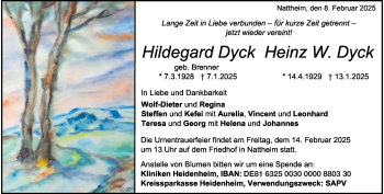 Traueranzeige von Hildegard Dyck von Heidenheimer Zeitung