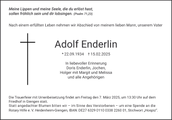 Traueranzeige von Adolf Enderlin von Heidenheimer Zeitung