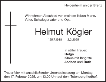 Traueranzeige von Helmut Kögler von Heidenheimer Zeitung