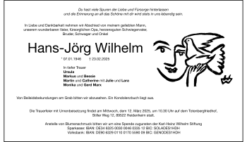 Traueranzeige von Hans-Jörg Wilhelm von Heidenheimer Zeitung
