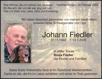 Traueranzeige von Johann Fiedler von Heidenheimer Zeitung