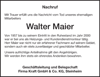Traueranzeige von Walter Maier von Heidenheimer Zeitung