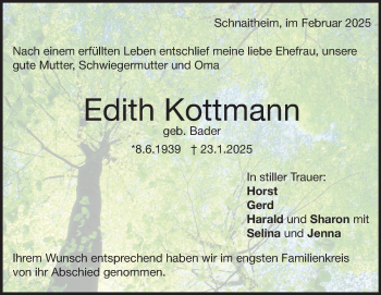 Traueranzeige von Edith Kottmann von Heidenheimer Zeitung
