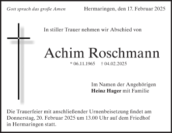 Traueranzeige von Achim Roschmann von Heidenheimer Zeitung