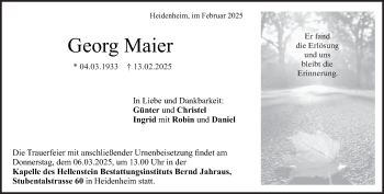 Traueranzeige von Georg Maier von Heidenheimer Zeitung