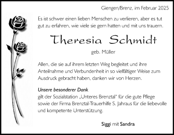 Traueranzeige von Theresia Schmidt von Heidenheimer Zeitung