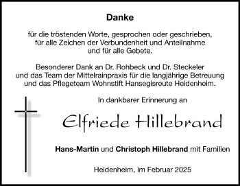 Traueranzeige von Elfriede Hillebrand von Heidenheimer Zeitung