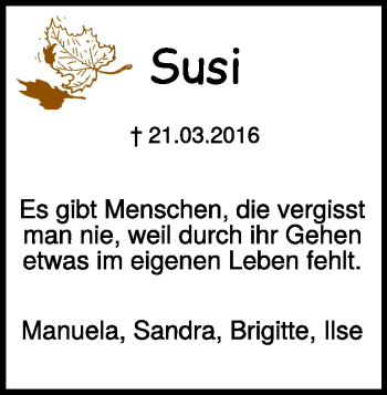 Traueranzeige von Susanne Berger von Heidenheimer Zeitung