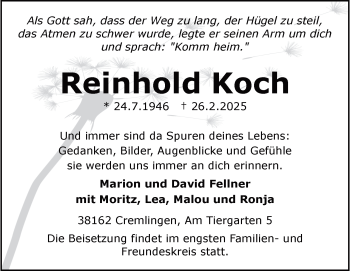 Traueranzeige von Reinhold Koch von Heidenheimer Zeitung
