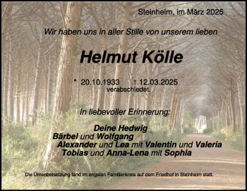 Traueranzeige von Helmut Kölle von Heidenheimer Zeitung