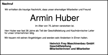 Traueranzeige von Armin Huber von Heidenheimer Zeitung