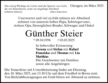 Traueranzeige von Günther Steier von Heidenheimer Zeitung