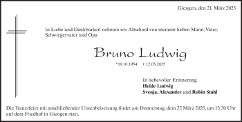 Traueranzeige von Bruno Ludwig von Heidenheimer Zeitung