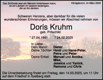Traueranzeige von Doris Kruhm von Heidenheimer Zeitung