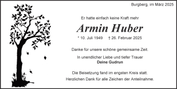 Traueranzeige von Armin Huber von Heidenheimer Zeitung