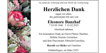 Traueranzeige von Eleonore Banzhaf von Heidenheimer Zeitung