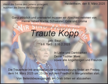 Traueranzeige von Traute Kopp von Heidenheimer Zeitung