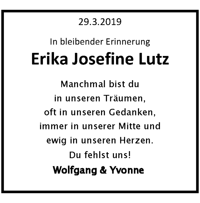  Traueranzeige für Erika Lutz vom 29.03.2025 aus Heidenheimer Zeitung