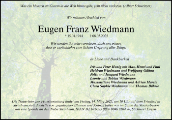 Traueranzeige von Eugen Franz Wiedmann von Heidenheimer Zeitung