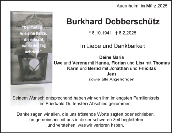 Traueranzeige von Burkhard Dobberschütz von Heidenheimer Zeitung