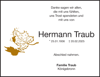 Traueranzeige von Hermann Traub von Heidenheimer Zeitung