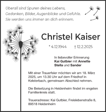 Traueranzeige von Christel Kaiser von Heidenheimer Zeitung