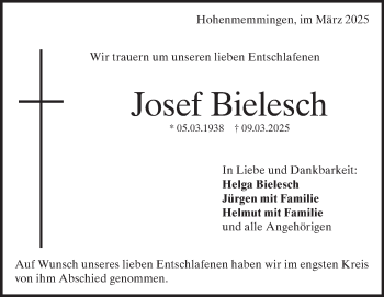 Traueranzeige von Josef Bielesch von Heidenheimer Zeitung
