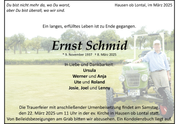 Traueranzeige von Ernst Schmid von Heidenheimer Zeitung